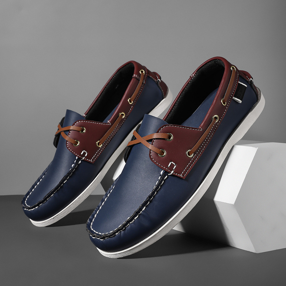 Boat Shoe Leather - Trendige Herren-Loafer-Schuhe mit Schürze und Zehenpartie,