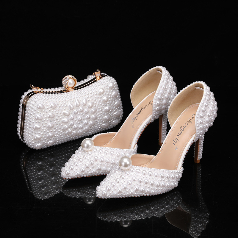 Men Shoes For Wedding - Taschen- und Schuh-Set für Damen, Perlen-Hochzeitsschuhe