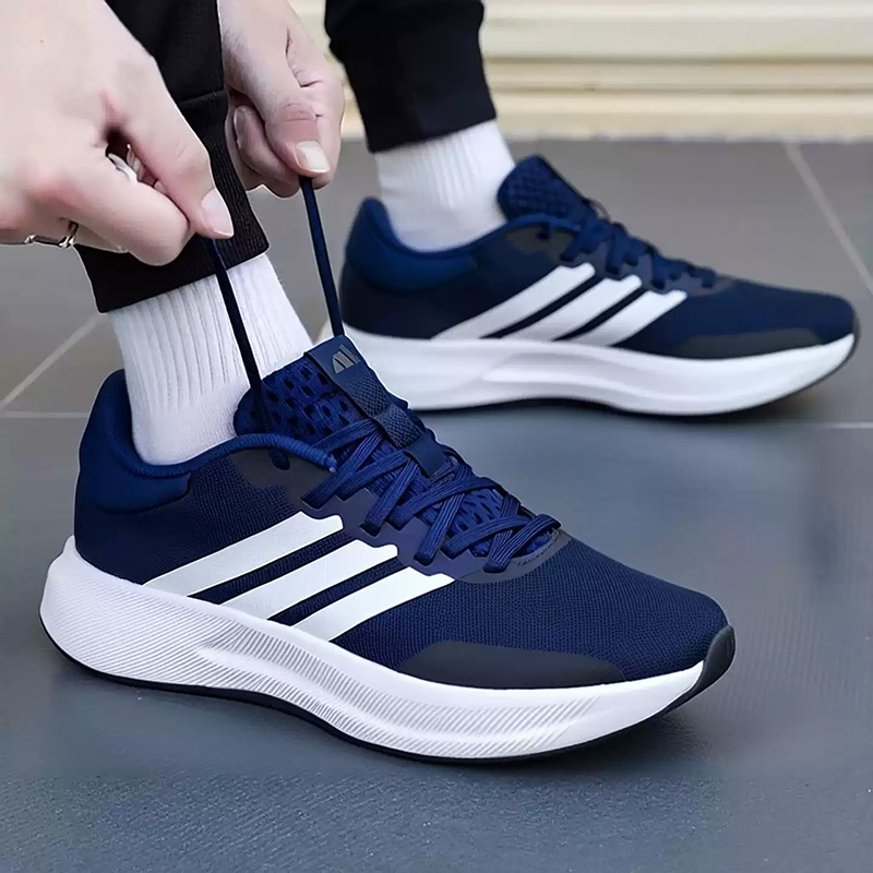 Men Shoes Jd - Adidas Marineblaue Drei-Streifen-Laufschuhe aus atmungsaktivem Mesh