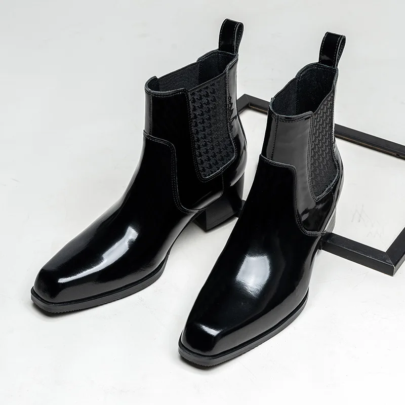 Men Shoes For Wedding - Luxuriöse Herren-Stiefeletten aus Lackleder mit Absätzen,